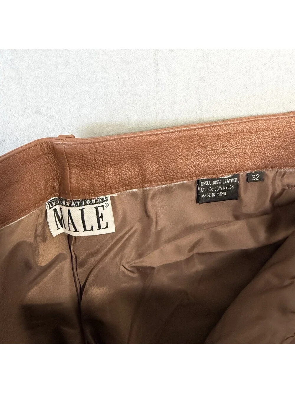 VTG International Male Leather Pants Mens 32x32 Brown Straight Leg Lined Jeans